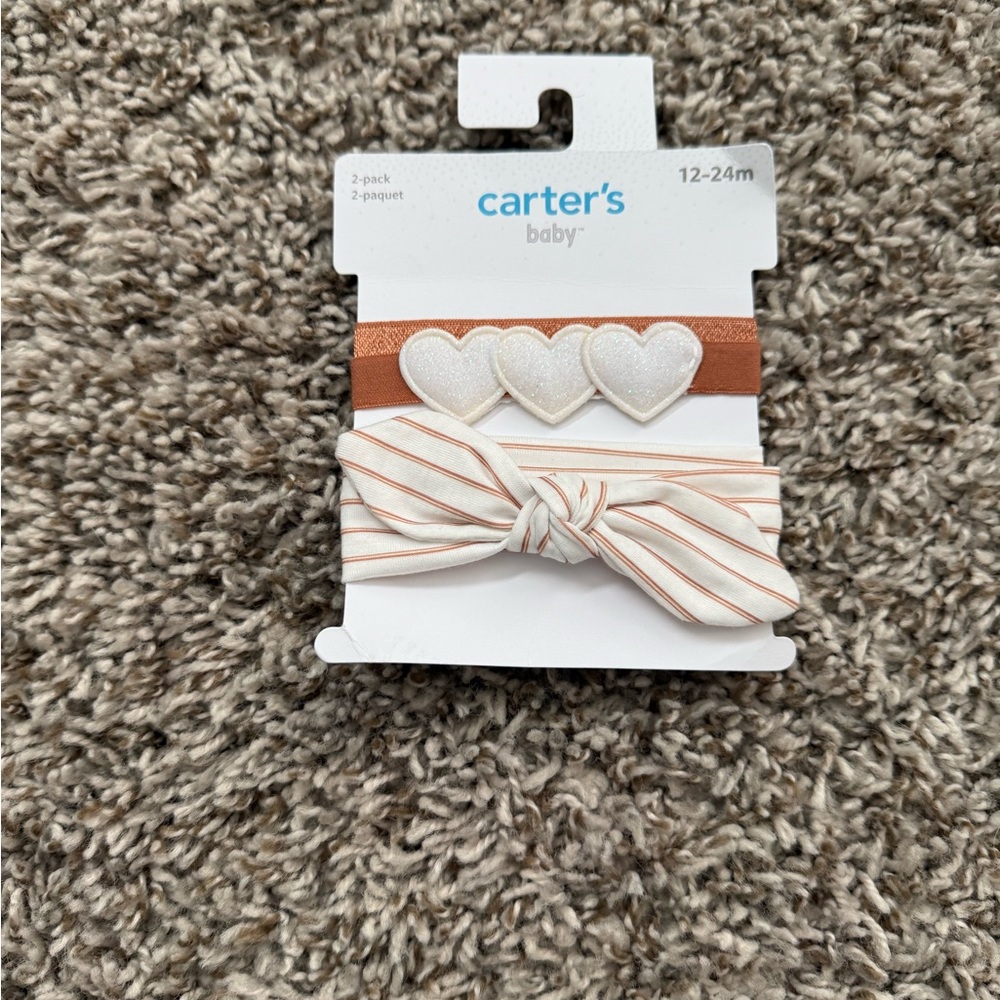 Carter's Heart and Bow Headband Set - White and Brown
